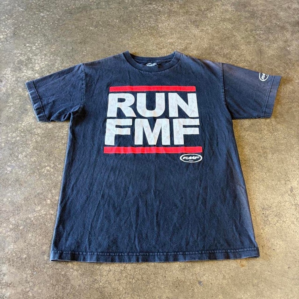 FMF Racing Run FMF Parody T-Shirt Mens Large Black Vintage Faded Motocross Tee